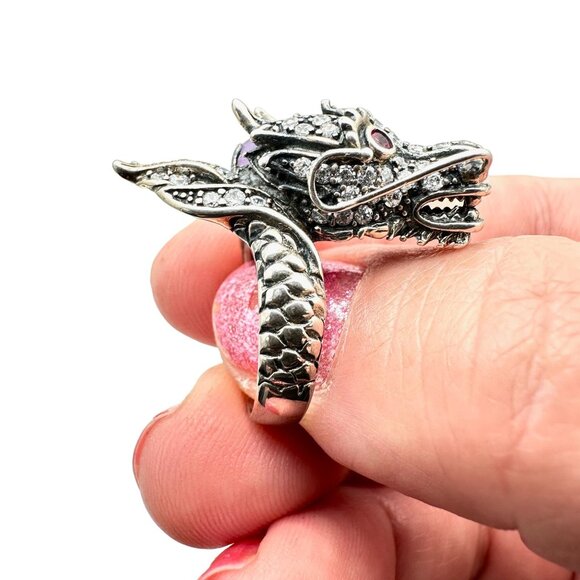 Jade of Yesteryear Womens Ring Sterling Silver Purple Jade Ruby Eyes Size 6 - Picture 3 of 8